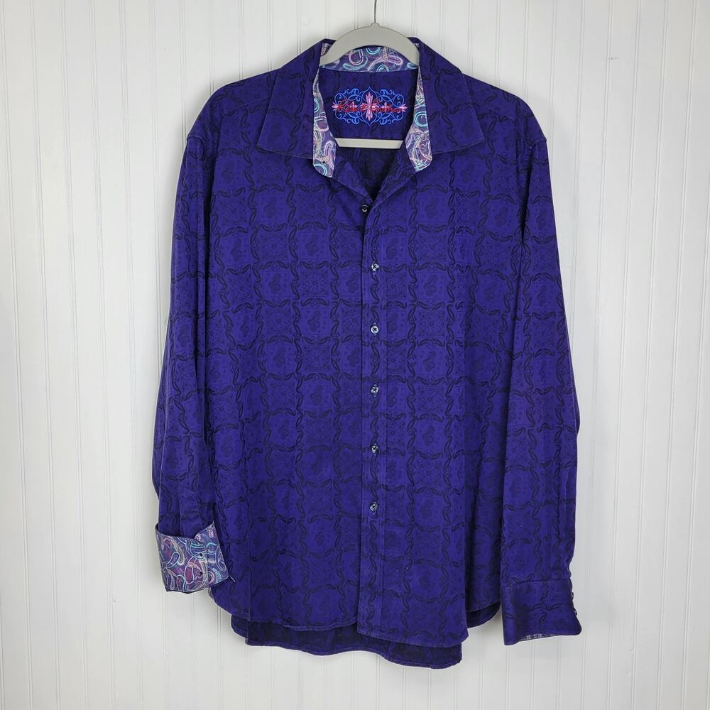 Robert Graham Paisley Button Down Shirt Contrast Cuff Size 2XL